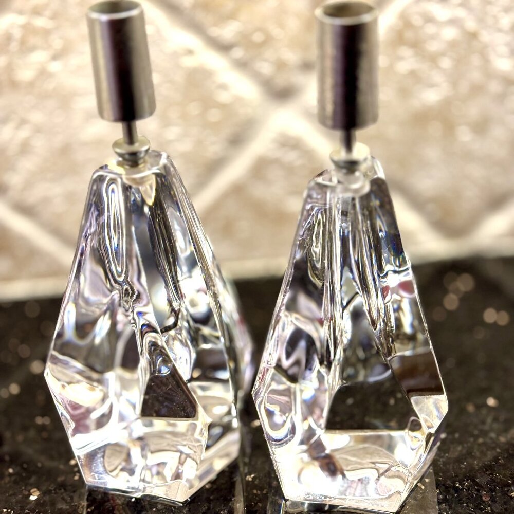 Daum France - Pair of Vintage Iceberg Candle Holders from the 60's